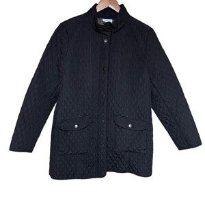 J.Jill Womens SP Diamond Quilted Jacket Brown Zip Front Long Line‎ Collared